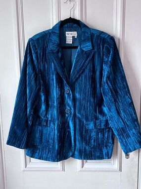 Lana Lee Woman Teal Crushed Velvet Button up Blazer Size 14W